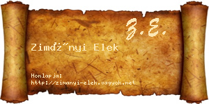 Zimányi Elek névjegykártya